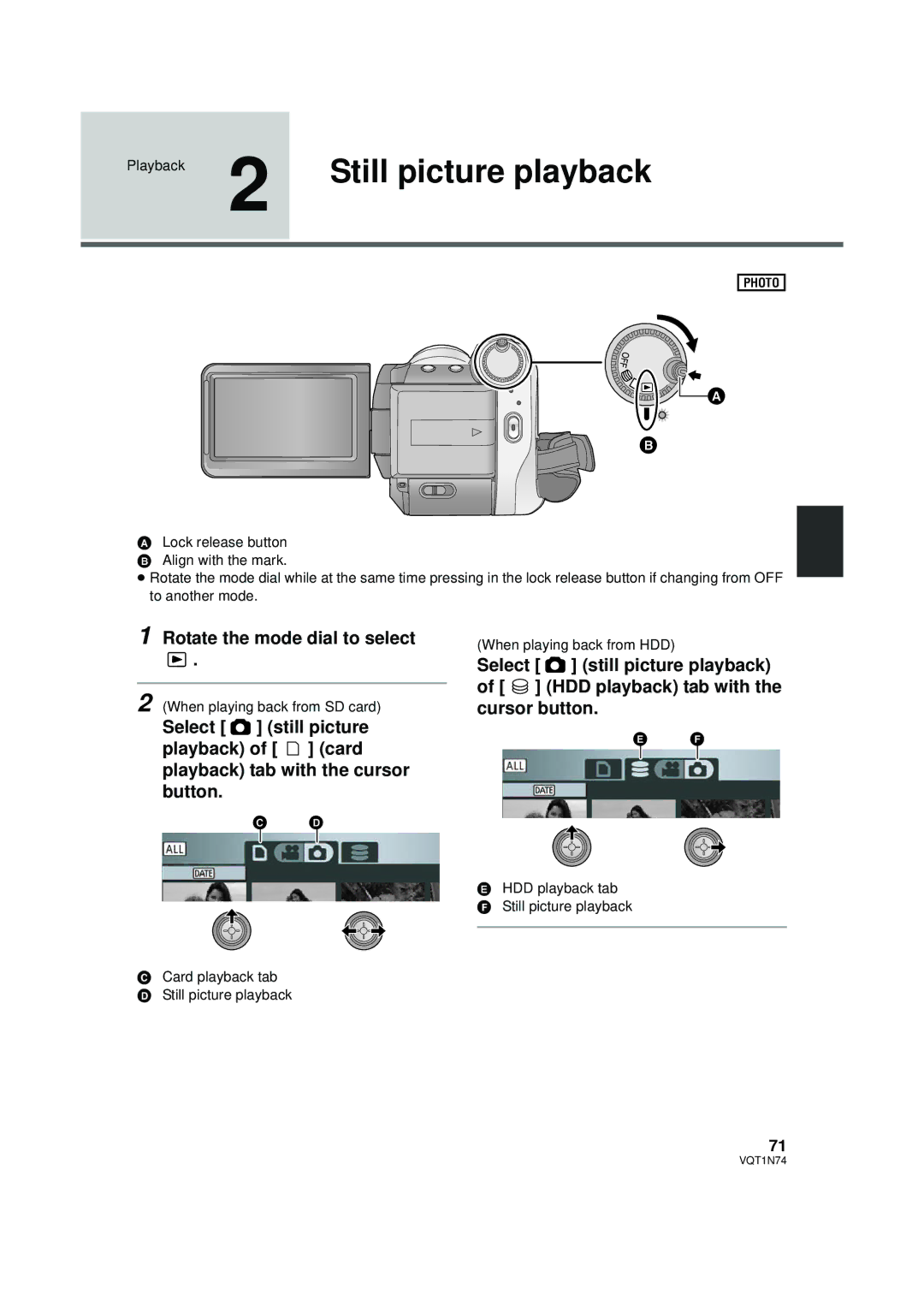 Panasonic HDC-HS9PC operating instructions Still picture playback, Rotate the mode dial to select 