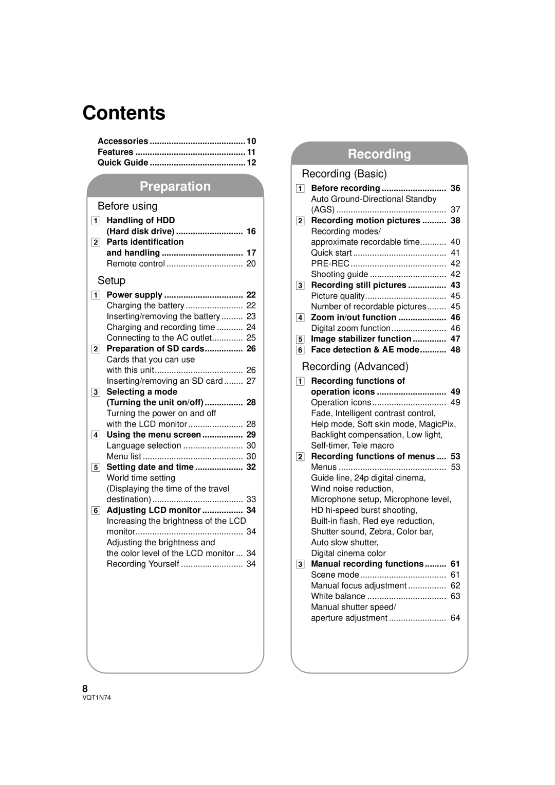 Panasonic HDC-HS9PC operating instructions Contents 