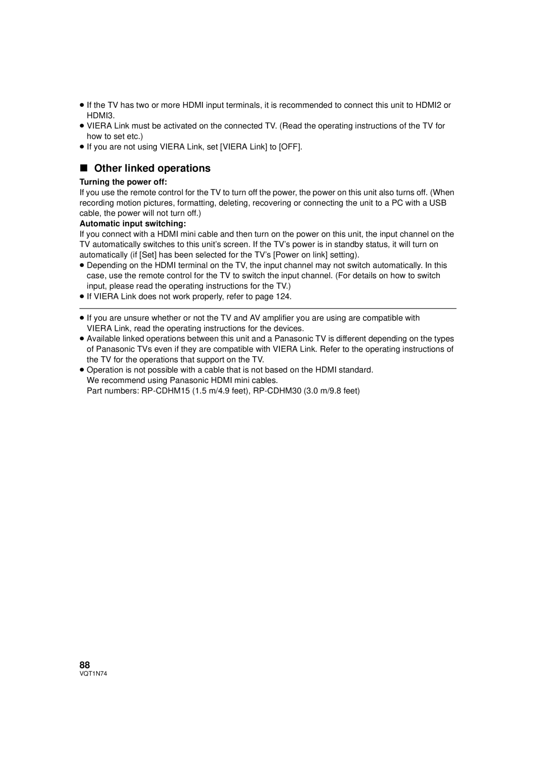 Panasonic HDC-HS9PC operating instructions Other linked operations, Turning the power off, Automatic input switching 