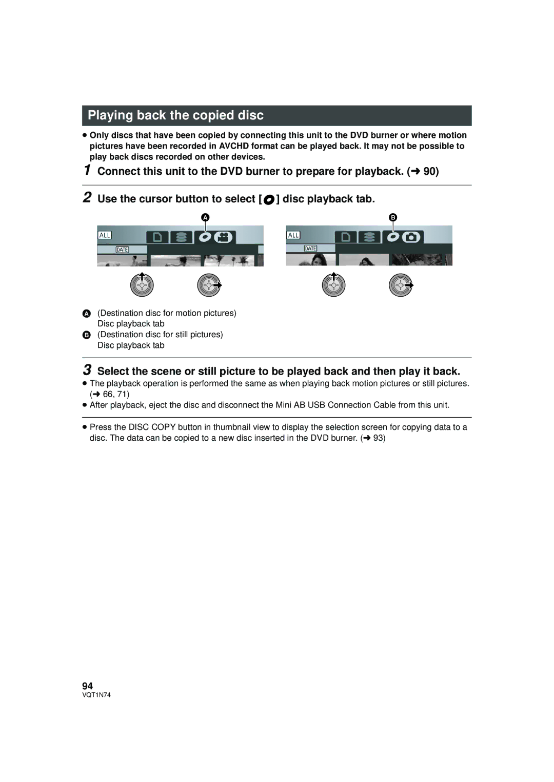 Panasonic HDC-HS9PC operating instructions Playing back the copied disc 