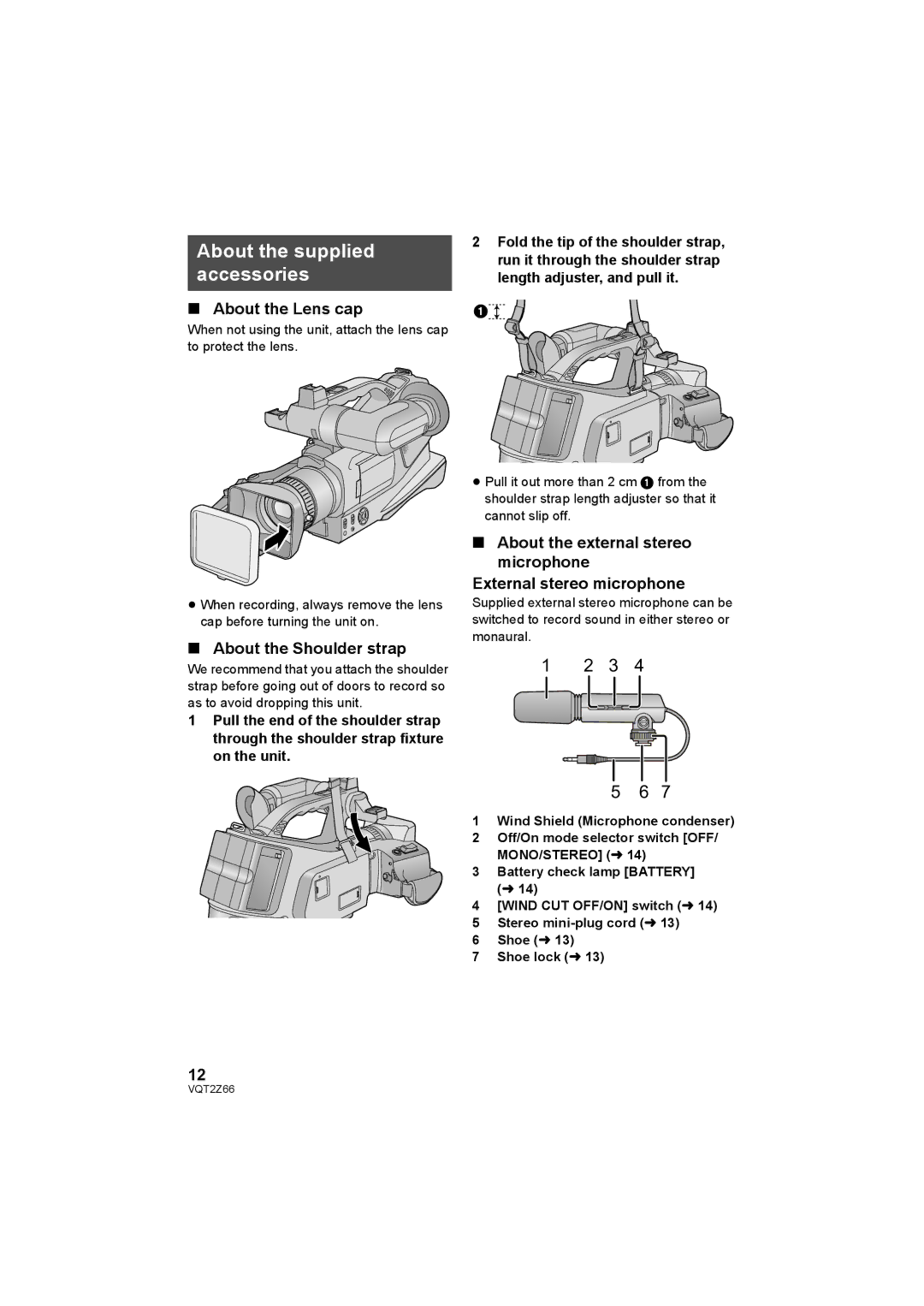 Panasonic HDC-MDH1 operating instructions About the supplied accessories, About the Lens cap, About the Shoulder strap 