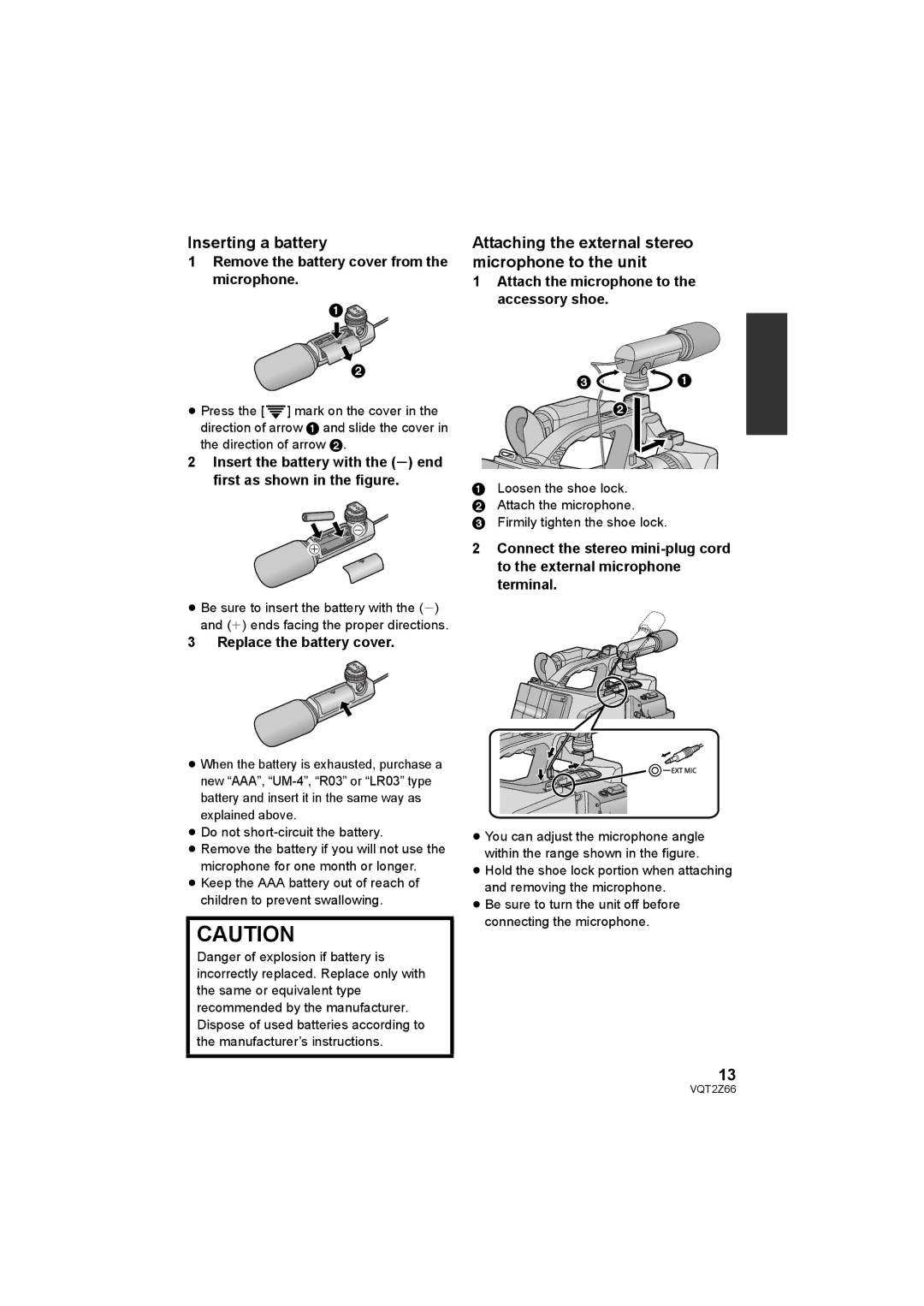 Panasonic HDC-MDH1 operating instructions Inserting a battery, Attaching the external stereo microphone to the unit 