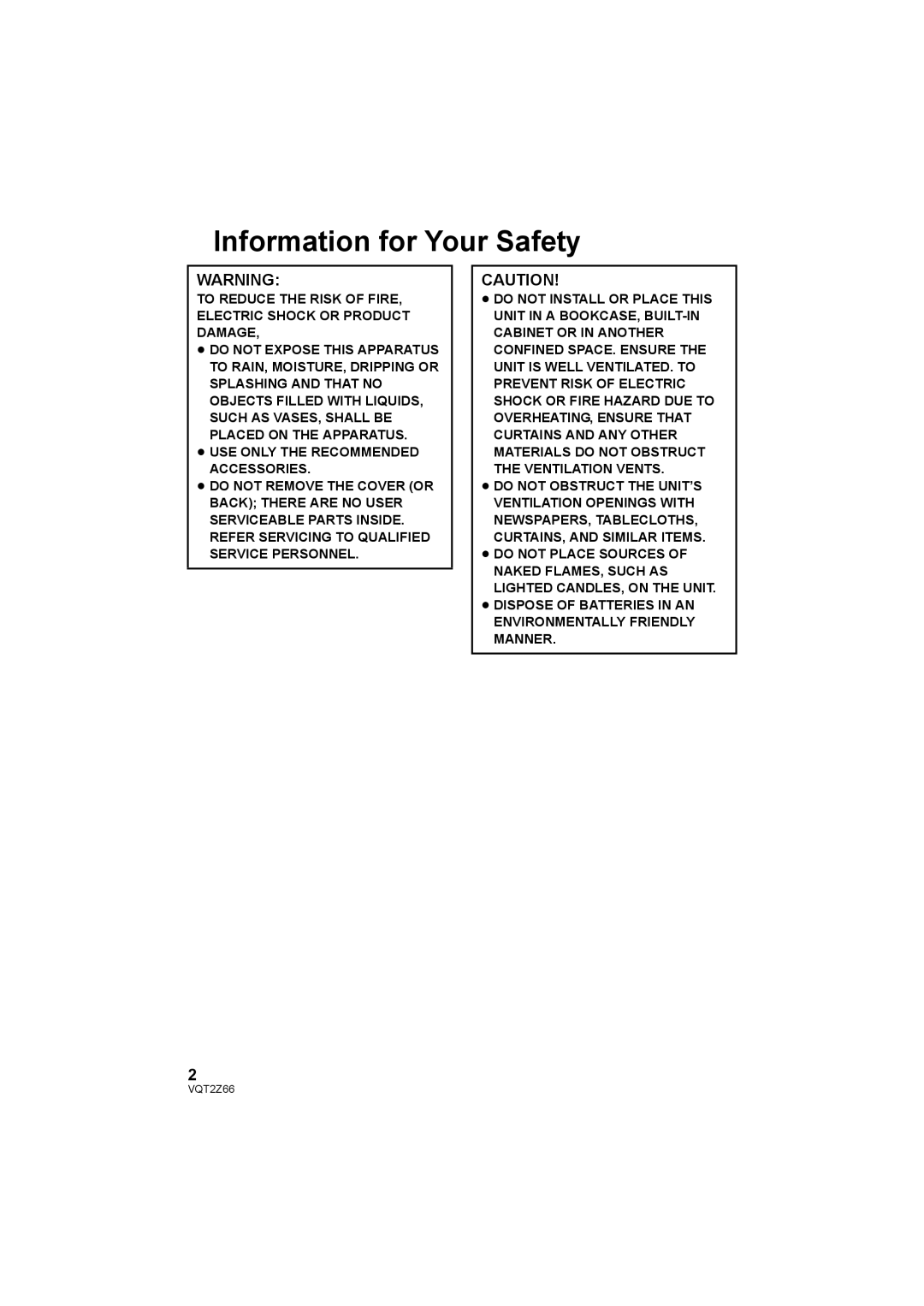 Panasonic HDC-MDH1 operating instructions Information for Your Safety 