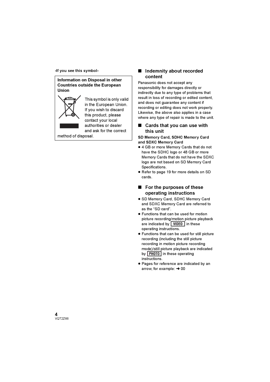 Panasonic HDC-MDH1 Indemnity about recorded content, Cards that you can use with This unit, If you see this symbol 