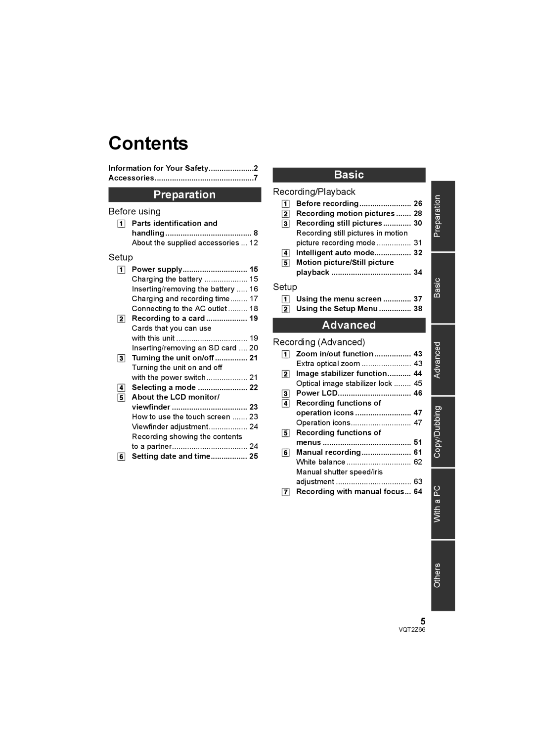 Panasonic HDC-MDH1 operating instructions Contents 