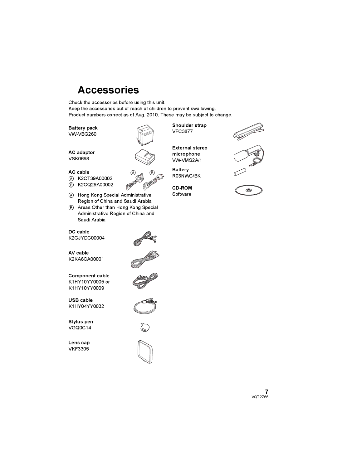 Panasonic HDC-MDH1 operating instructions Accessories, Cd-Rom 