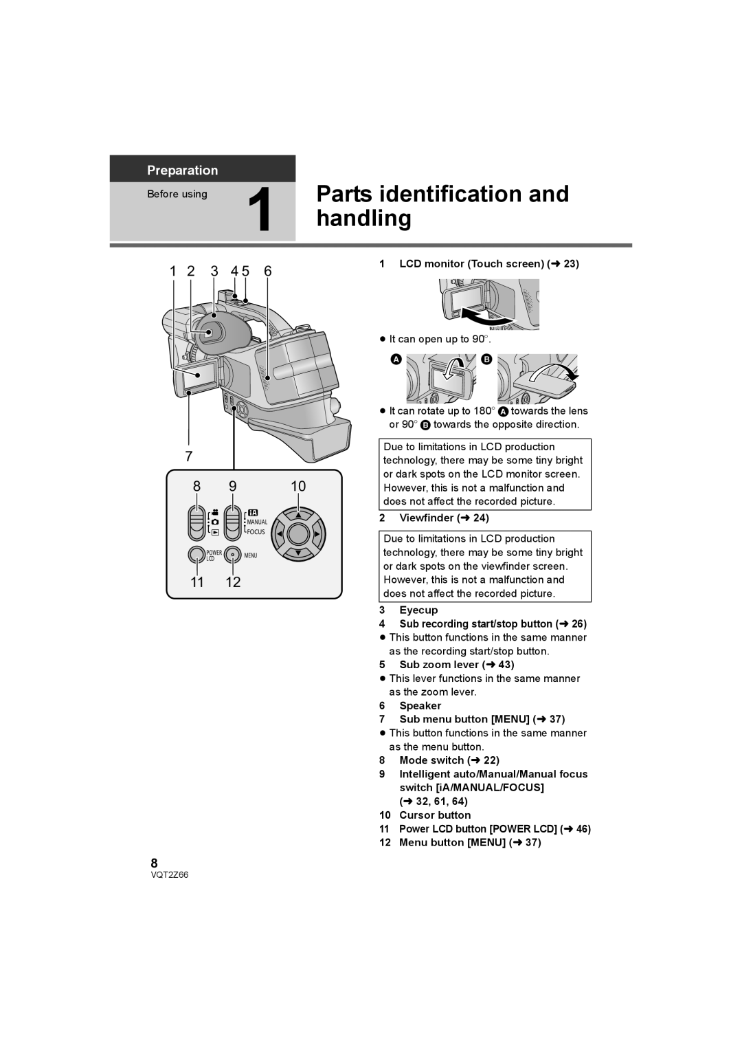 Panasonic HDC-MDH1 operating instructions Parts identification, Handling 