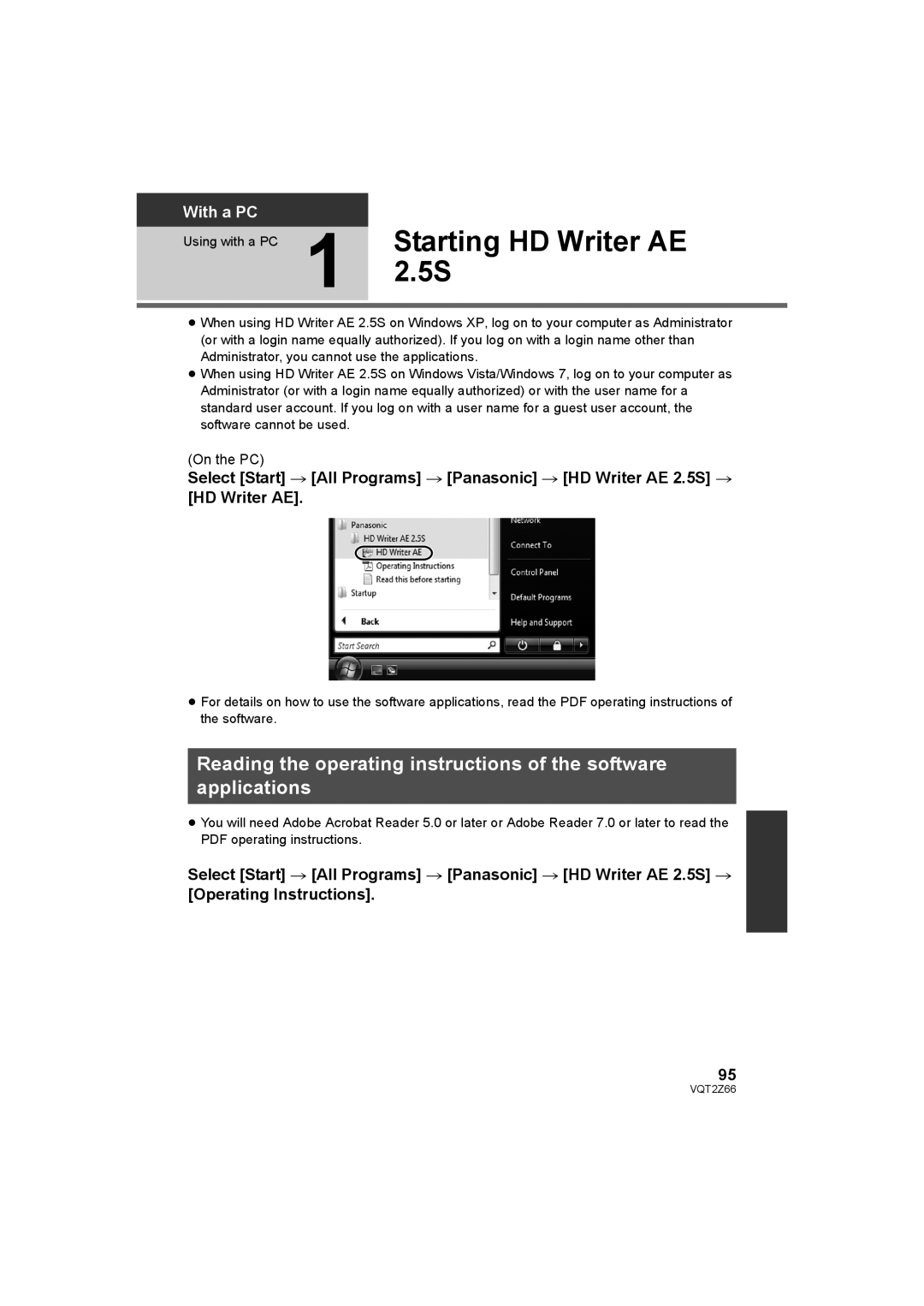 Panasonic HDC-MDH1 operating instructions Starting HD Writer AE, Using with a PC 