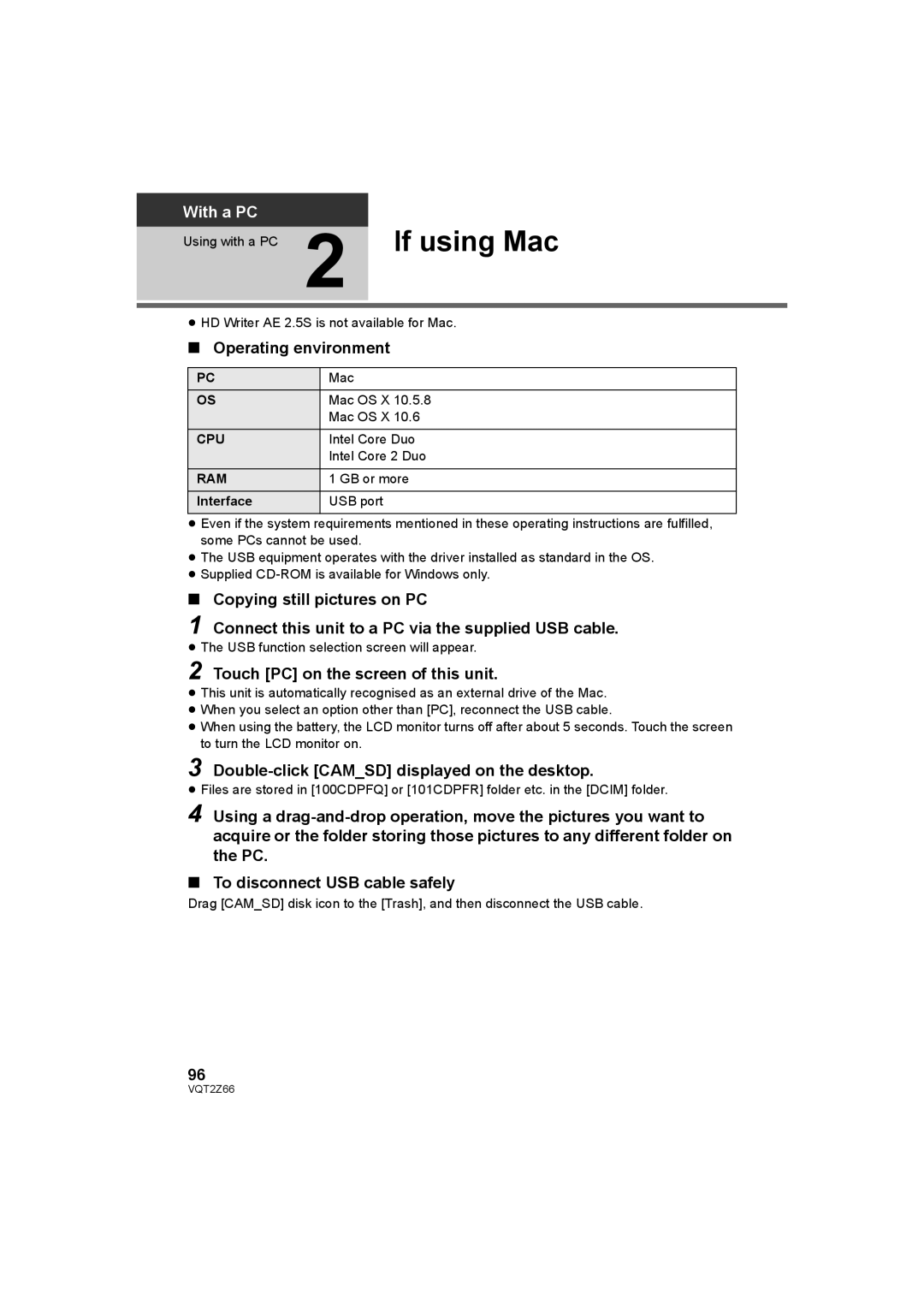 Panasonic HDC-MDH1 operating instructions Operating environment, Double-click Camsd displayed on the desktop 