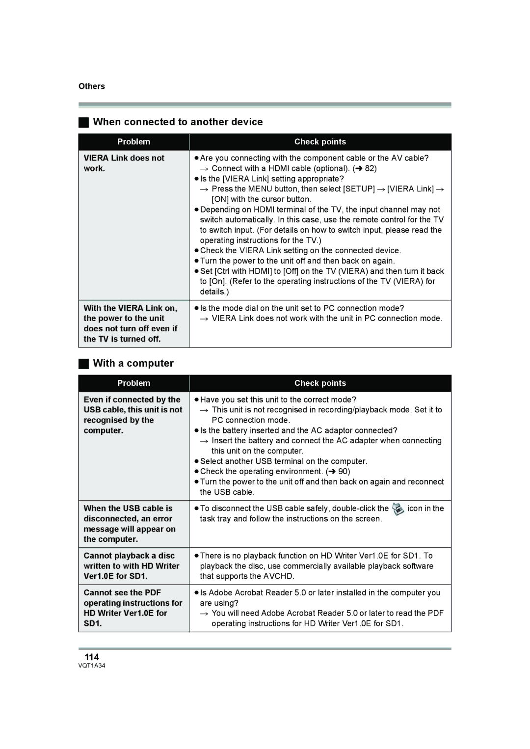 Panasonic HDC-SD1 operating instructions When connected to another device, With a computer, 114 