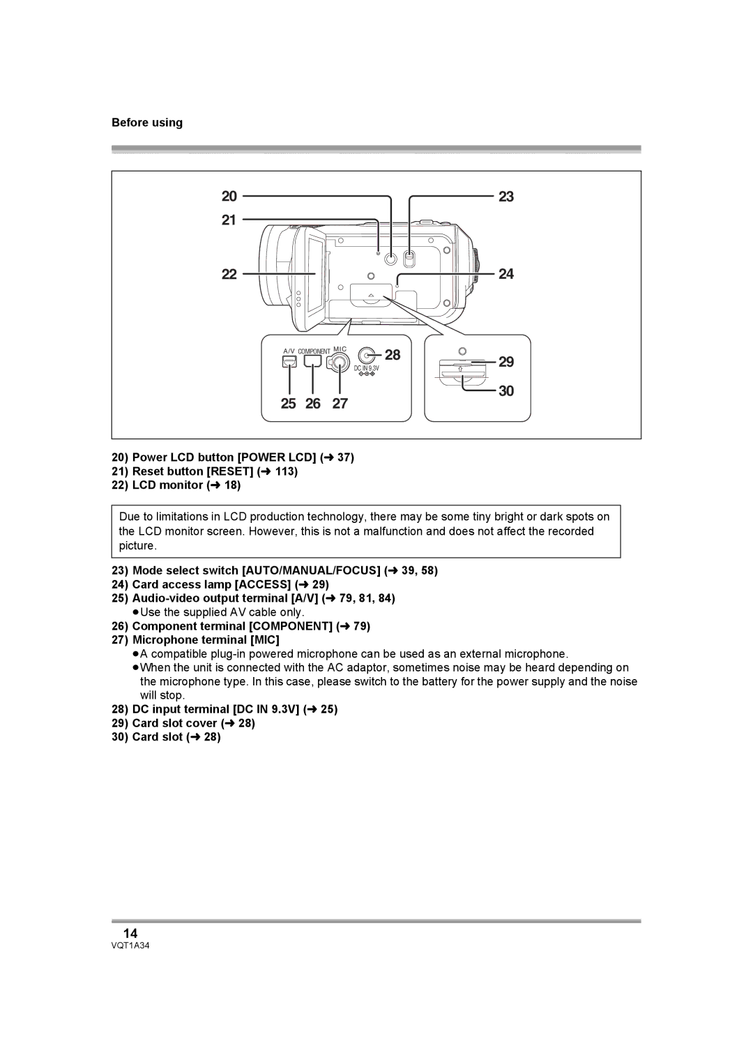 Panasonic HDC-SD1 ≥Use the supplied AV cable only, Component terminal Component l Microphone terminal MIC 