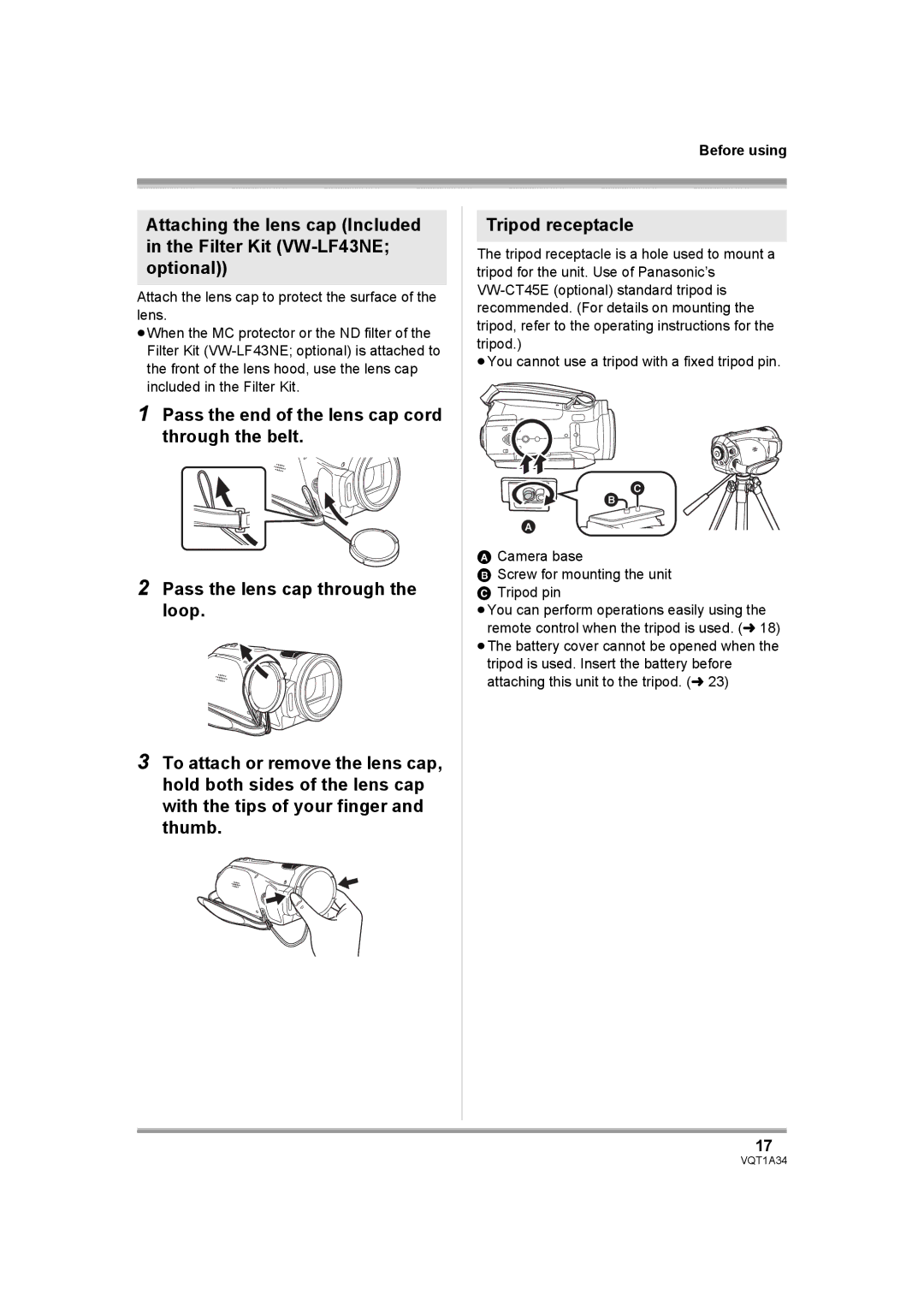 Panasonic HDC-SD1 operating instructions Before using 