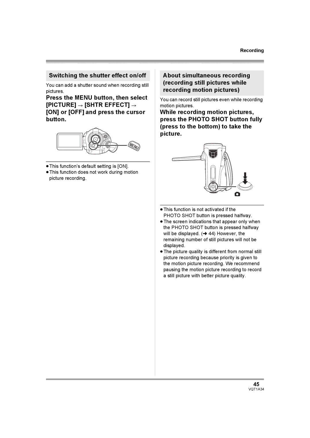 Panasonic HDC-SD1 Switching the shutter effect on/off, You can add a shutter sound when recording still pictures 