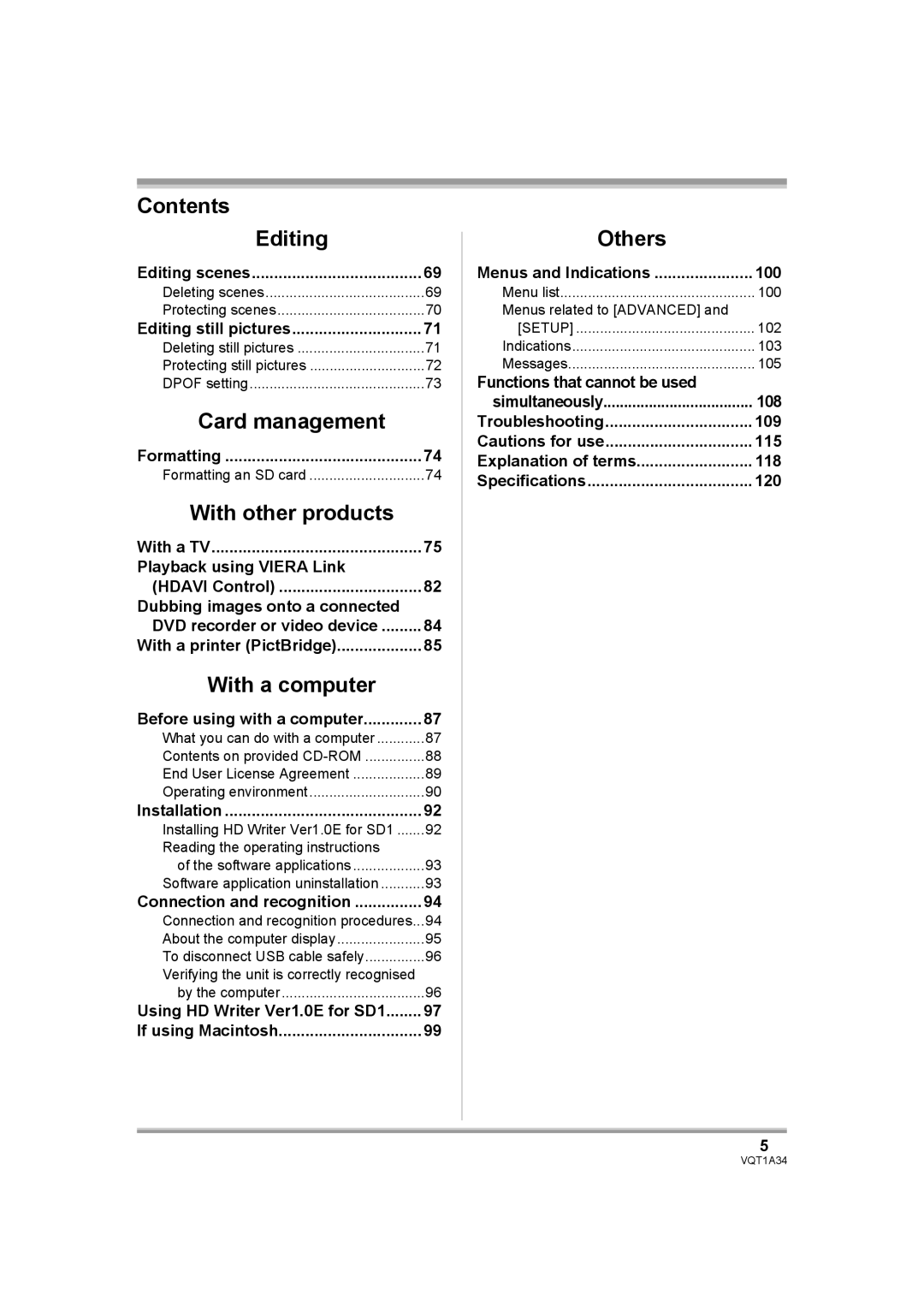 Panasonic HDC-SD1 operating instructions Card management 