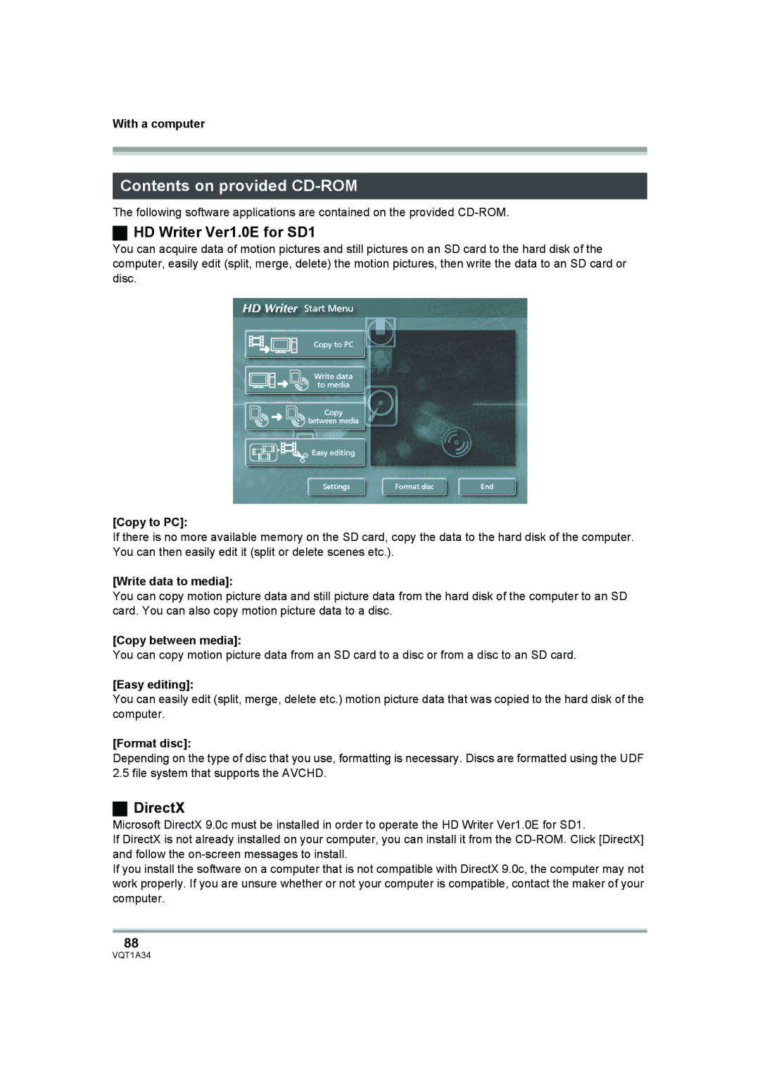 Panasonic HDC-SD1 operating instructions Contents on provided CD-ROM 