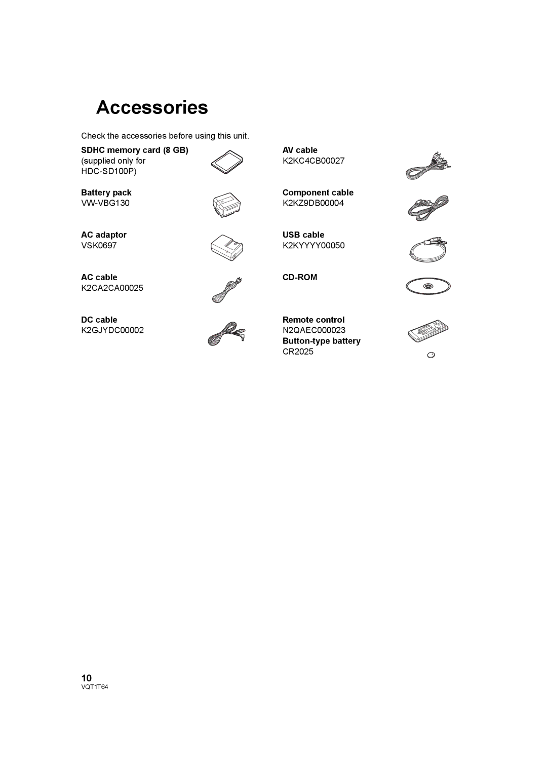 Panasonic HDC-SD100PC operating instructions Accessories, Cd-Rom 