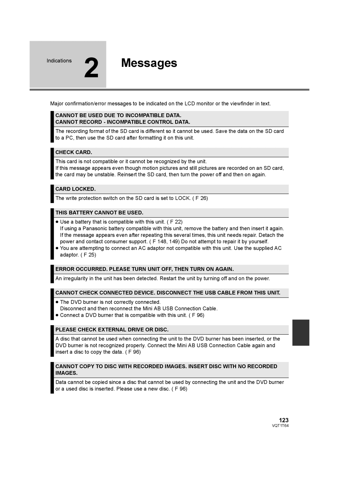 Panasonic HDC-SD100PC operating instructions 123 