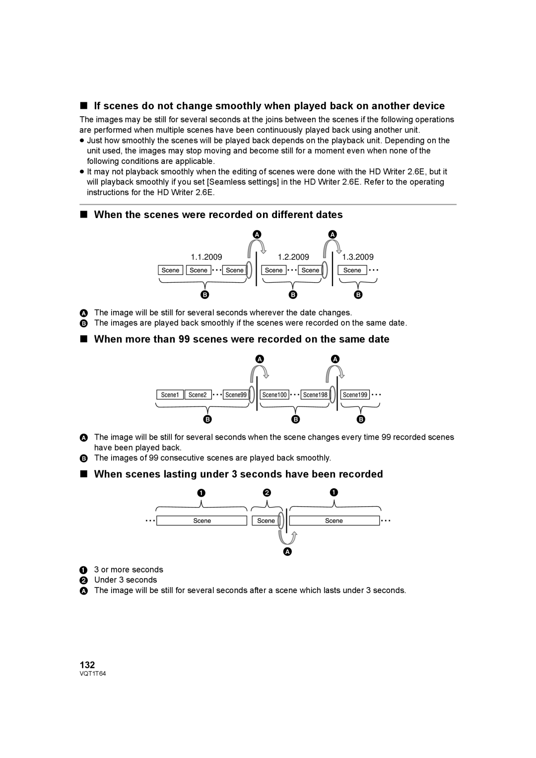 Panasonic HDC-SD100PC operating instructions When the scenes were recorded on different dates, 132 