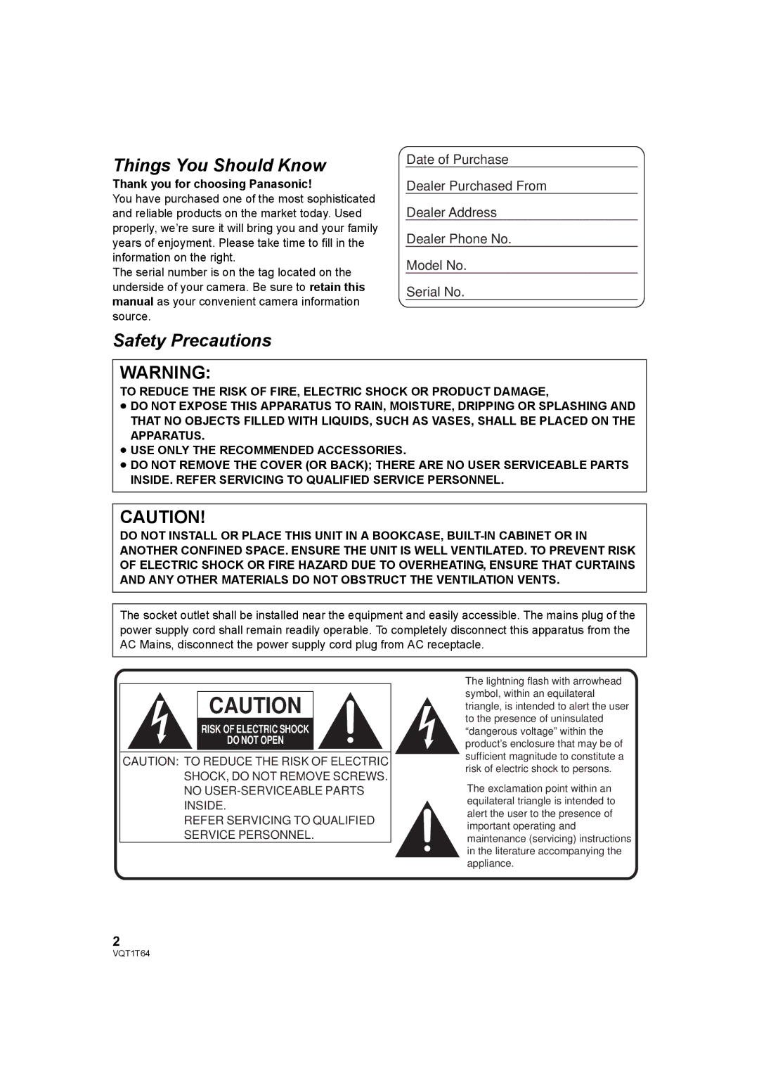 Panasonic HDC-SD100PC operating instructions Things You Should Know, Thank you for choosing Panasonic 