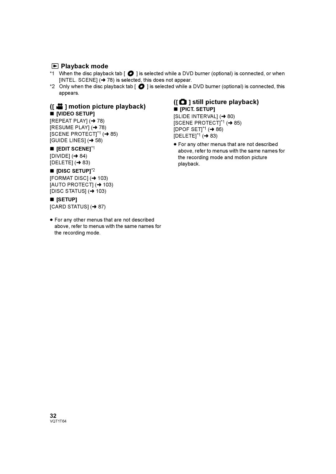 Panasonic HDC-SD100PC operating instructions Playback mode, Edit SCENE*1, PICT. Setup 