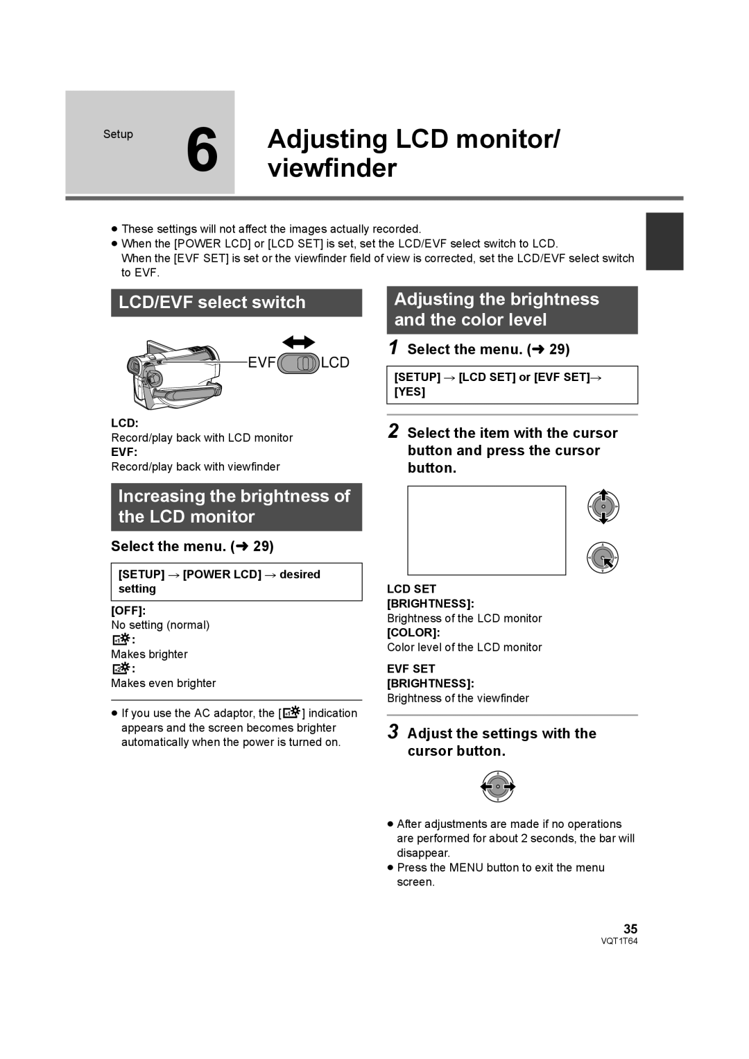 Panasonic HDC-SD100PC operating instructions Adjusting LCD monitor, Viewfinder, LCD/EVF select switch 