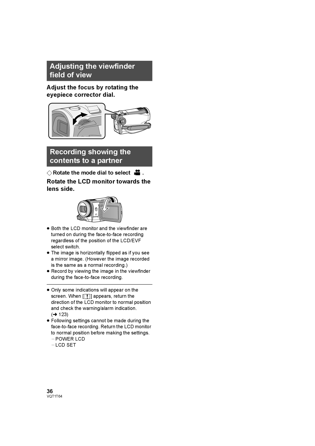 Panasonic HDC-SD100PC Adjusting the viewfinder field of view, Recording showing the contents to a partner 