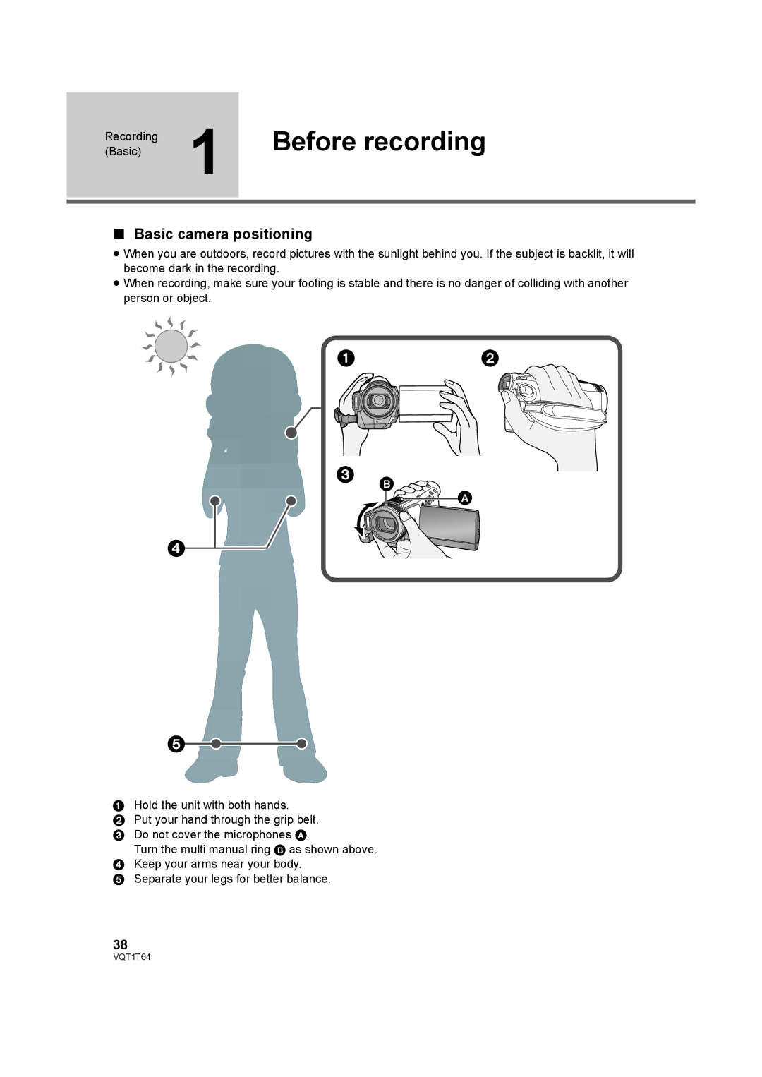 Panasonic HDC-SD100PC operating instructions Before recording, Basic camera positioning 