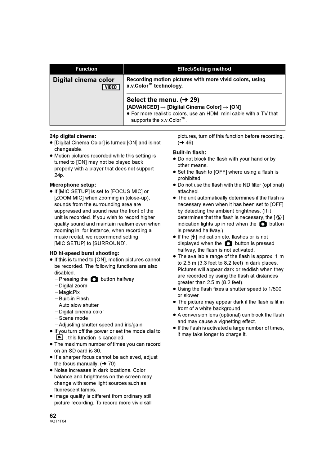 Panasonic HDC-SD100PC operating instructions Digital cinema color 