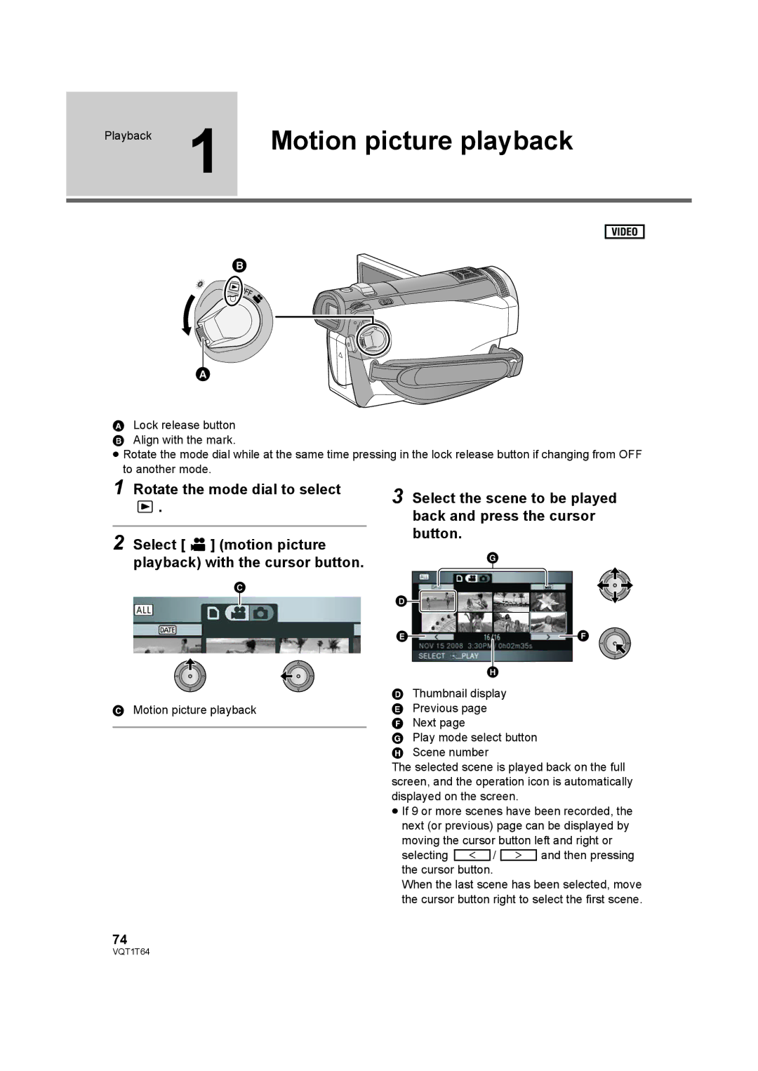 Panasonic HDC-SD100PC operating instructions Motion picture playback 