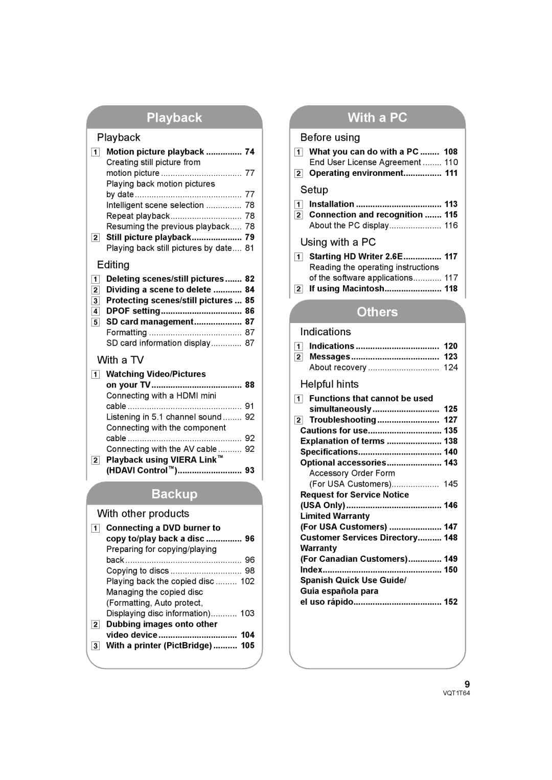 Panasonic HDC-SD100PC operating instructions Playback, Backup, With a PC, Others 