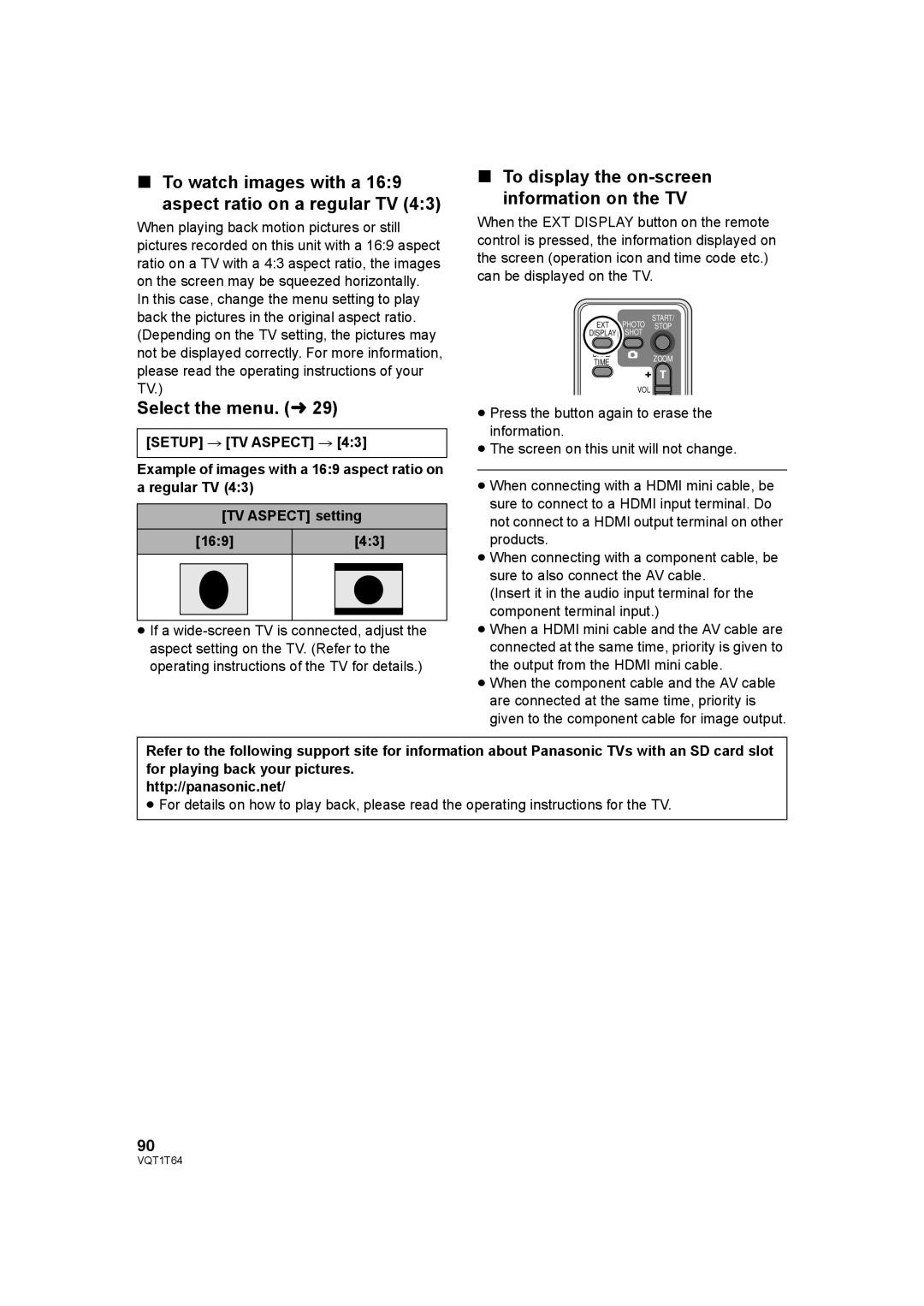 Panasonic HDC-SD100PC operating instructions To watch images with a 169 aspect ratio on a regular TV 