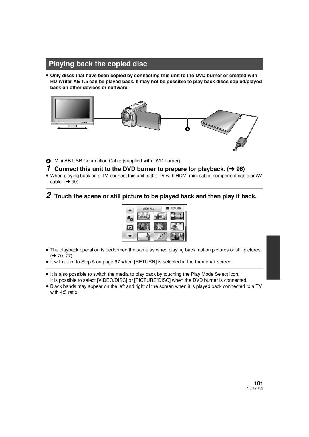 Panasonic HDC-TM15P, HDC-SD10PP, HDC-TM10PP, VQT2H52 operating instructions Playing back the copied disc, 101 