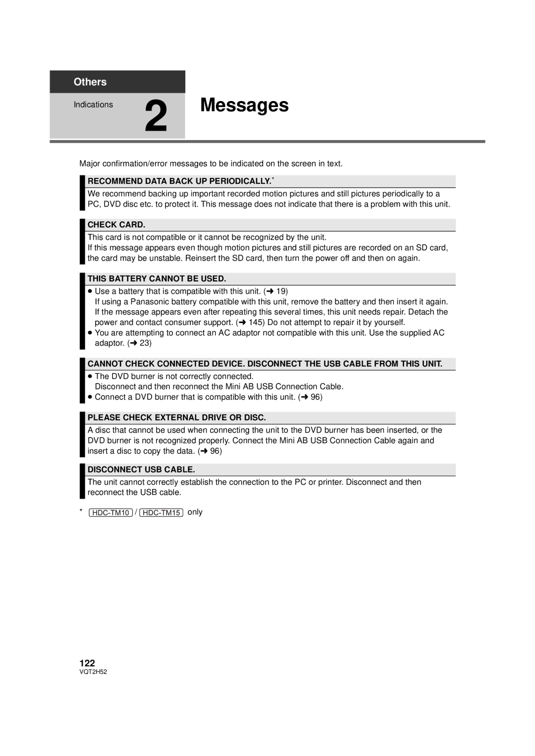 Panasonic HDC-TM10PP, HDC-SD10PP, HDC-TM15P, VQT2H52 operating instructions 122 