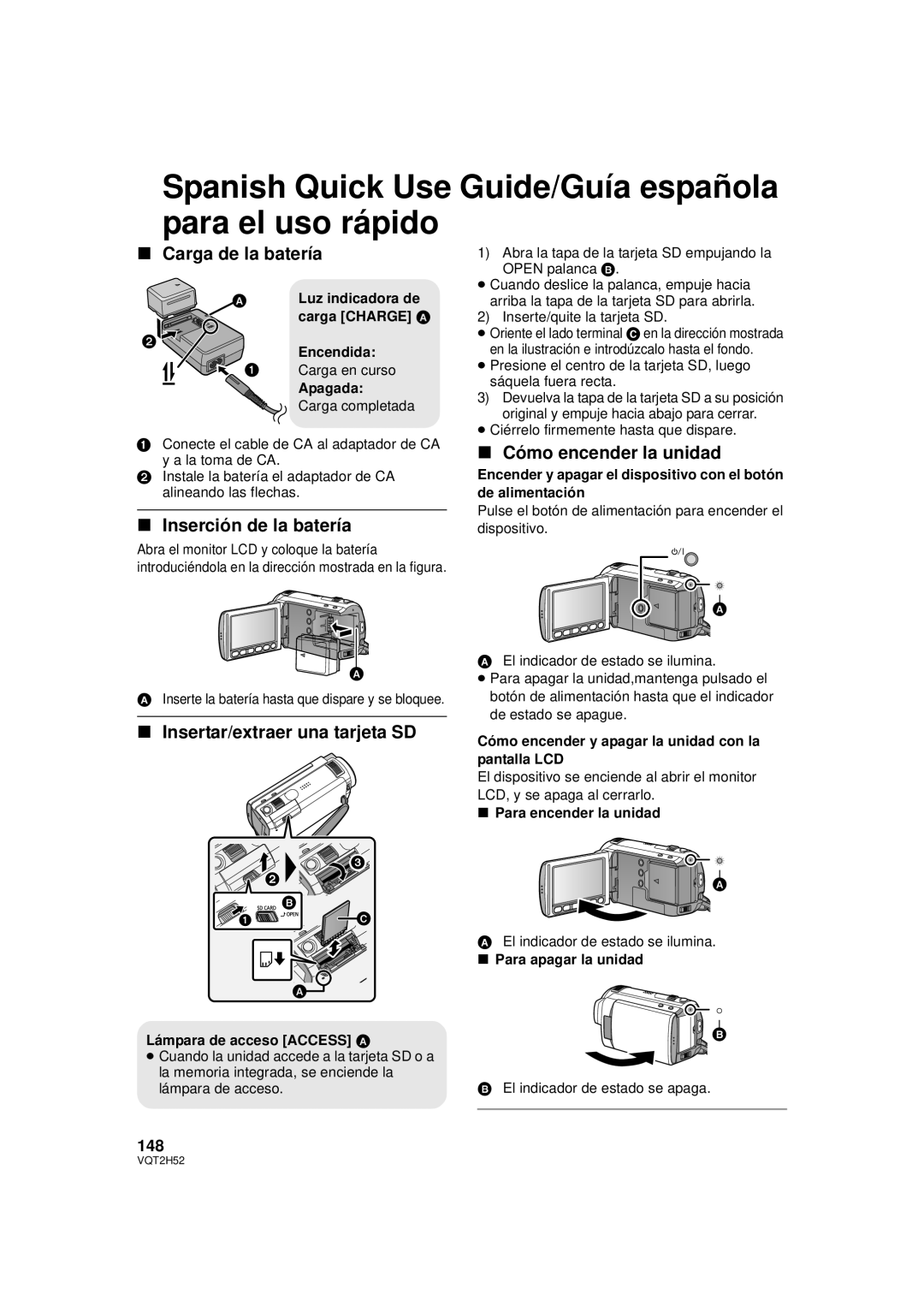 Panasonic HDC-SD10PP, HDC-TM15P, HDC-TM10PP Spanish Quick Use Guide/Guía española para el uso rápido, Carga de la batería 