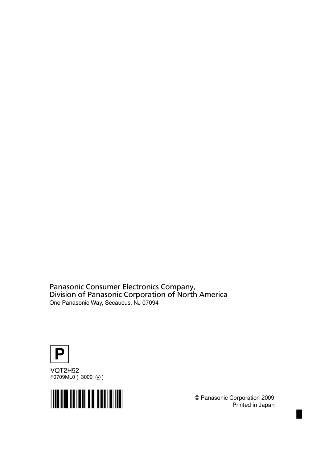 Panasonic HDC-SD10PP, HDC-TM15P, HDC-TM10PP, VQT2H52 operating instructions One Panasonic Way, Secaucus, NJ 