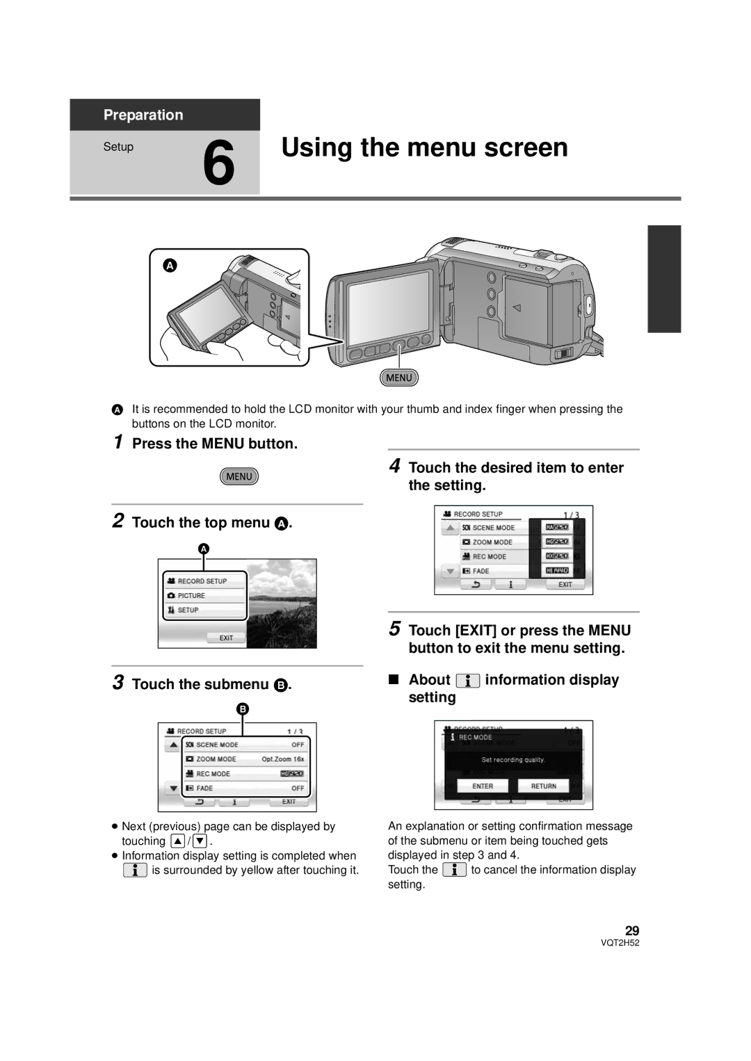 Panasonic HDC-TM15P, HDC-SD10PP, HDC-TM10PP, VQT2H52 operating instructions Using the menu screen 