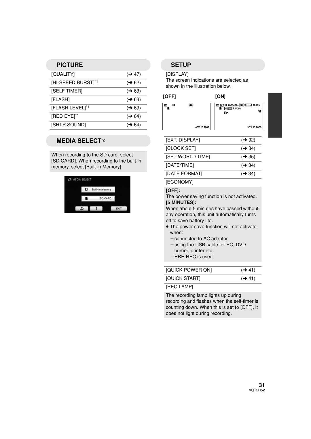 Panasonic VQT2H52, HDC-SD10PP, HDC-TM15P, HDC-TM10PP operating instructions Offon, Minutes 