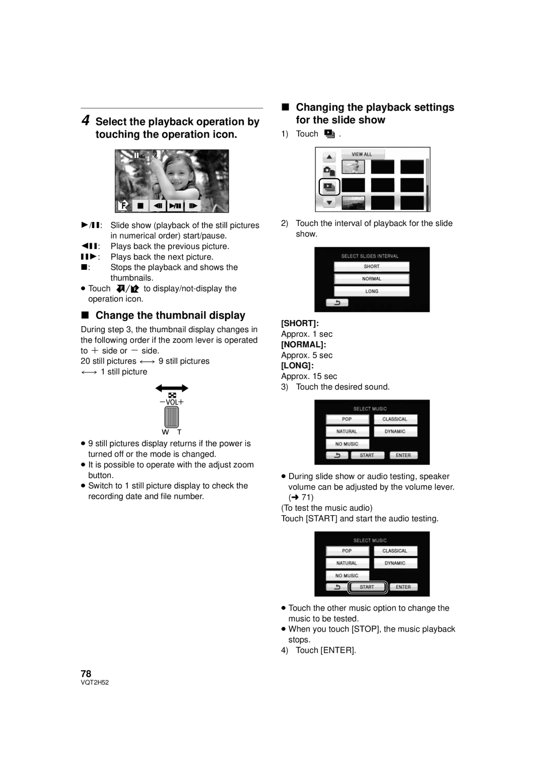 Panasonic HDC-TM10PP, HDC-SD10PP, VQT2H52 Change the thumbnail display, Short Approx sec Normal Approx sec Long Approx sec 