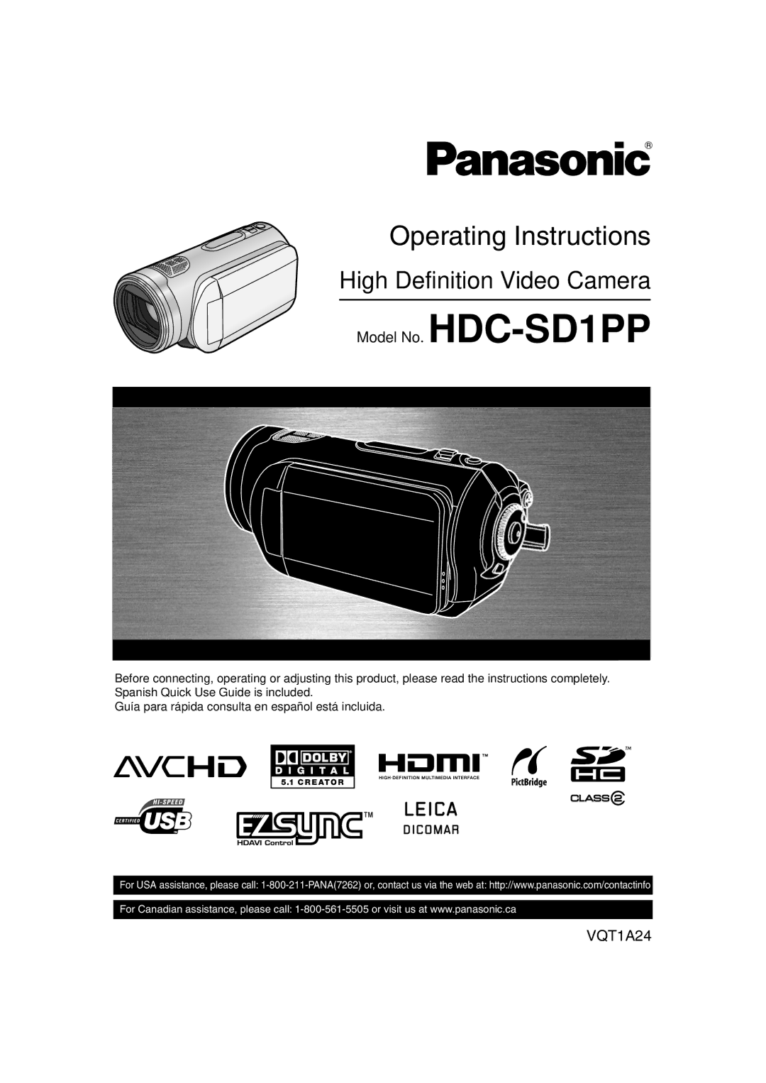 Panasonic HDC-SD1PP operating instructions Operating Instructions 