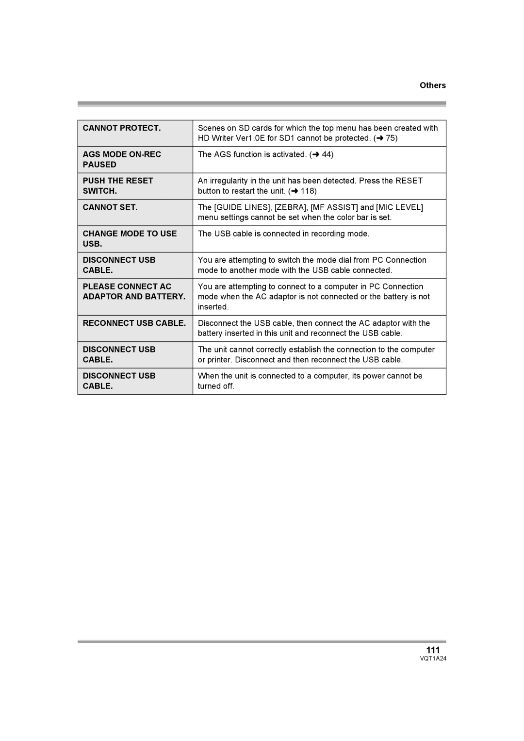 Panasonic HDC-SD1PP operating instructions 111 