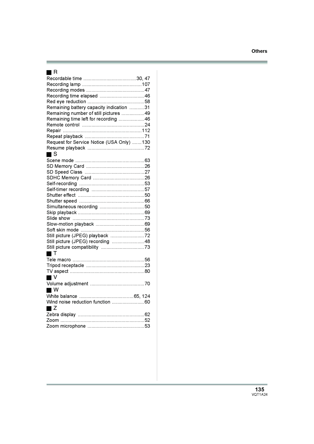 Panasonic HDC-SD1PP operating instructions 135, 112, 130 