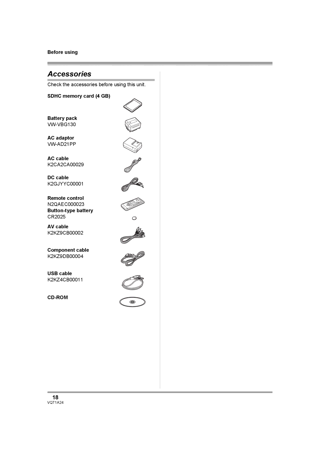 Panasonic HDC-SD1PP operating instructions Accessories 