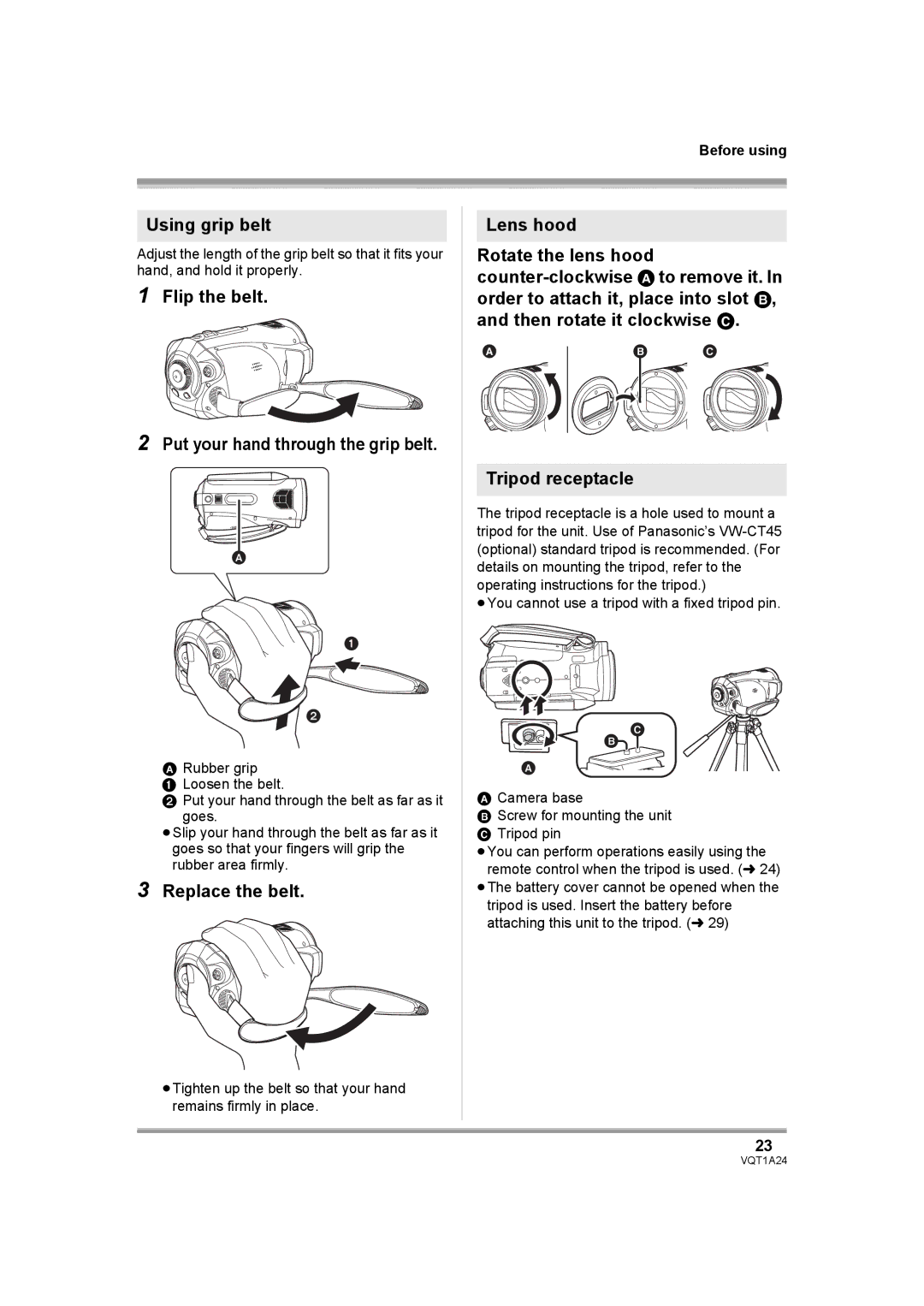 Panasonic HDC-SD1PP operating instructions Using grip belt, Flip the belt Put your hand through the grip belt 