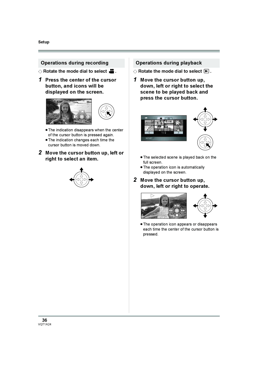 Panasonic HDC-SD1PP Operations during recording, Move the cursor button up, down, left or right to operate 