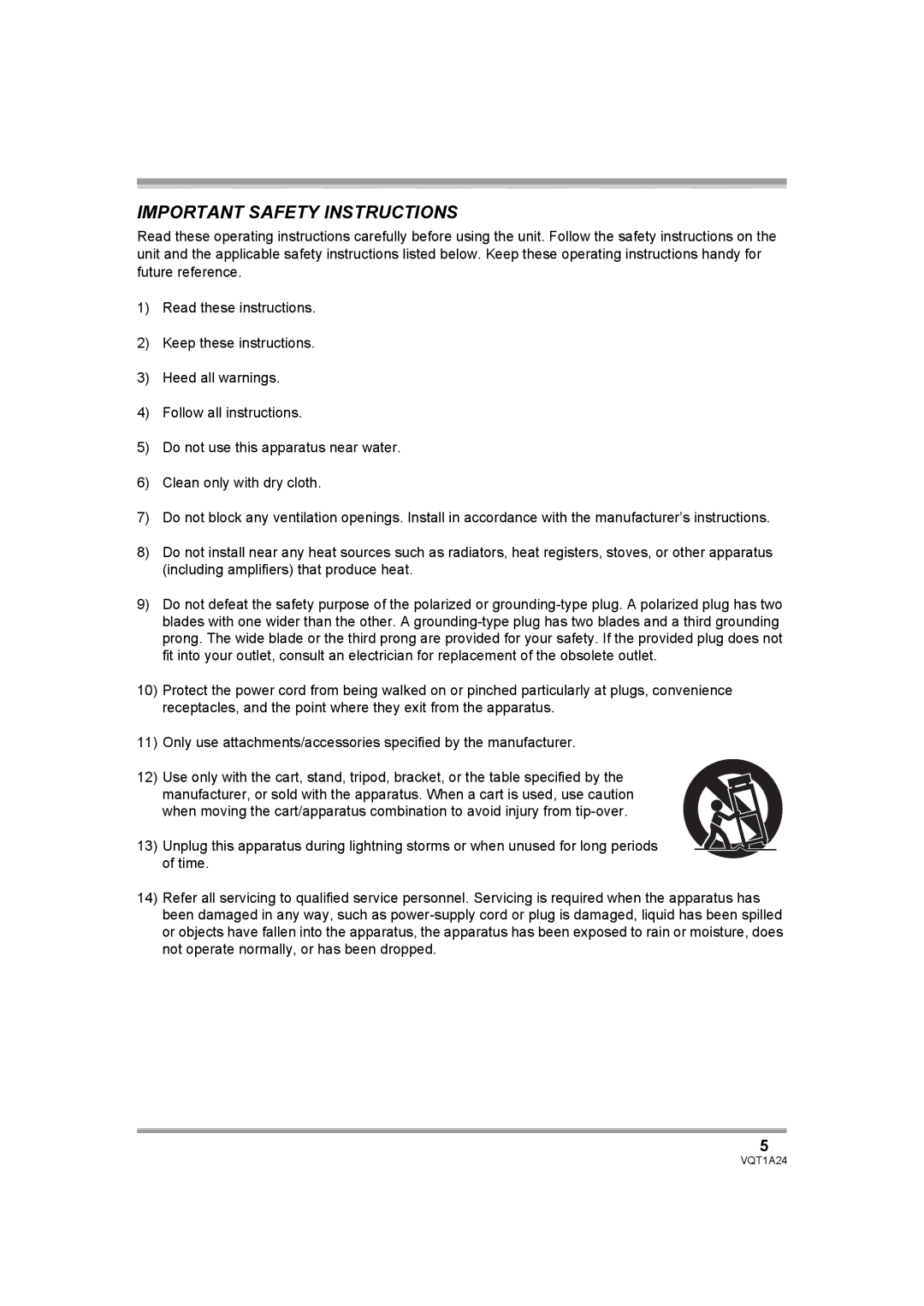 Panasonic HDC-SD1PP operating instructions Important Safety Instructions 