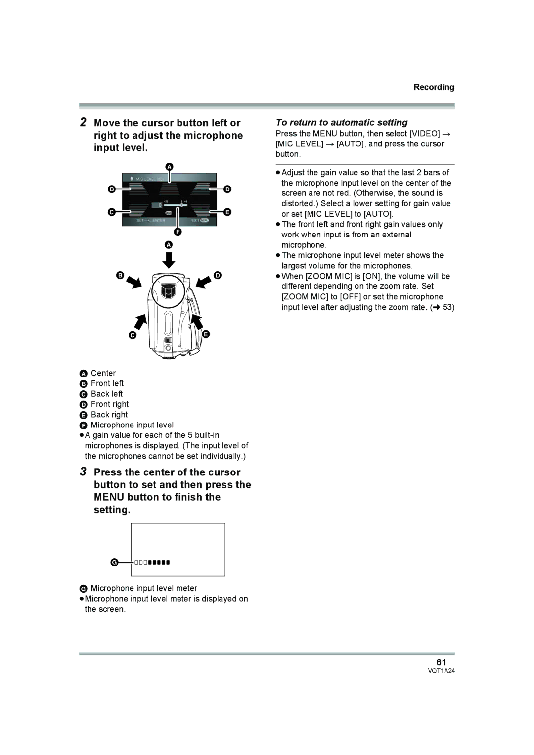 Panasonic HDC-SD1PP operating instructions To return to automatic setting 