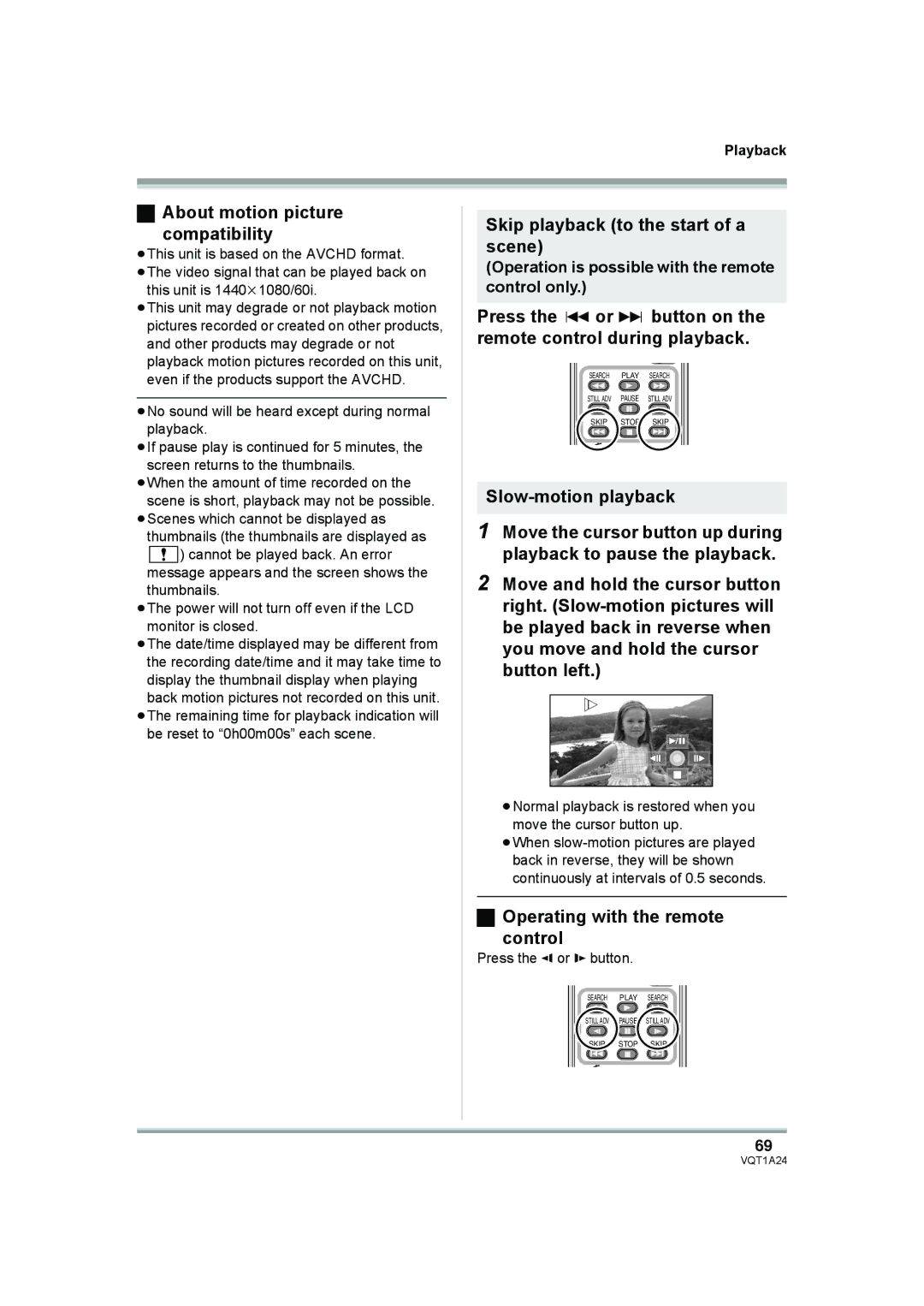 Panasonic HDC-SD1PP operating instructions About motion picture Compatibility, Skip playback to the start of a scene 