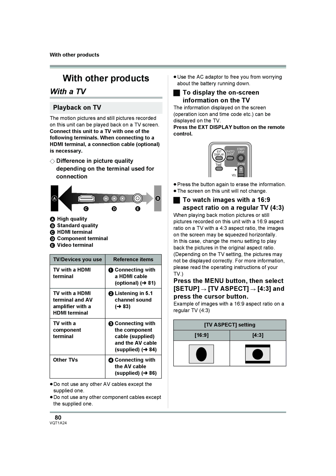 Panasonic HDC-SD1PP operating instructions With a TV, Playback on TV, To display the on-screen Information on the TV 