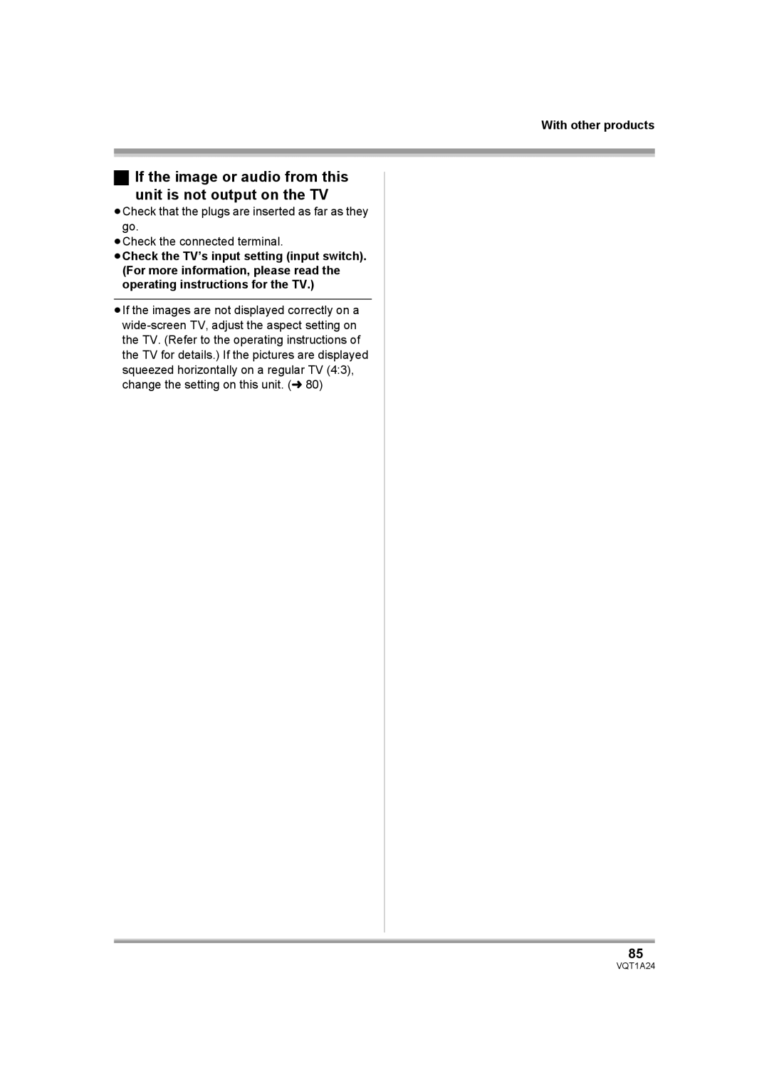 Panasonic HDC-SD1PP operating instructions If the image or audio from this Unit is not output on the TV 