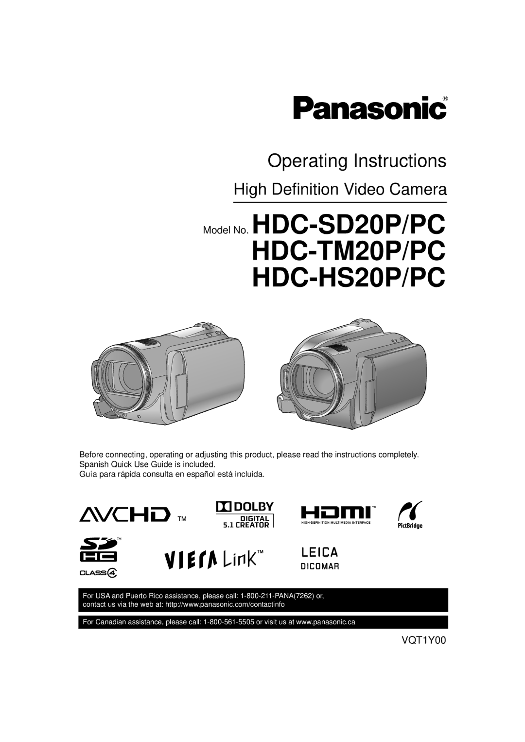 Panasonic HDC-SD20PC, HDC-TM20PC, HDC-HS20PC operating instructions HDC-TM20P/PC HDC-HS20P/PC 